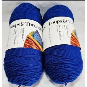 Lot Of 2 Loops & Threads Soft Classic Blue Yarn 100% Acrylic 354 Yrds Each